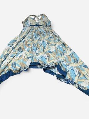 Asymmetrical Blue Leaf Print Dress